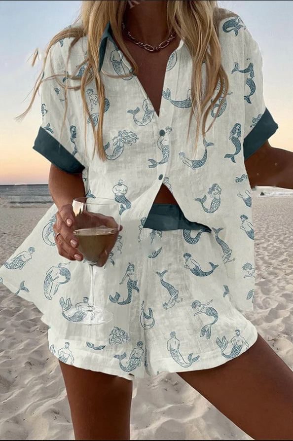 ג'לירה™ | חצאית קצרה מבד פשתן עם הדפס סירנה