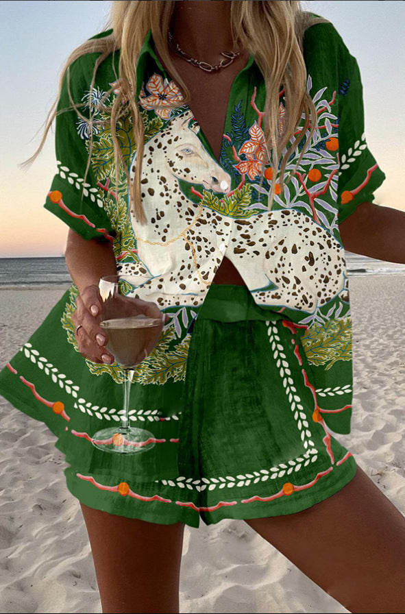 Céphira™ | חליפת לינו קצרה עם הדפס סוסים